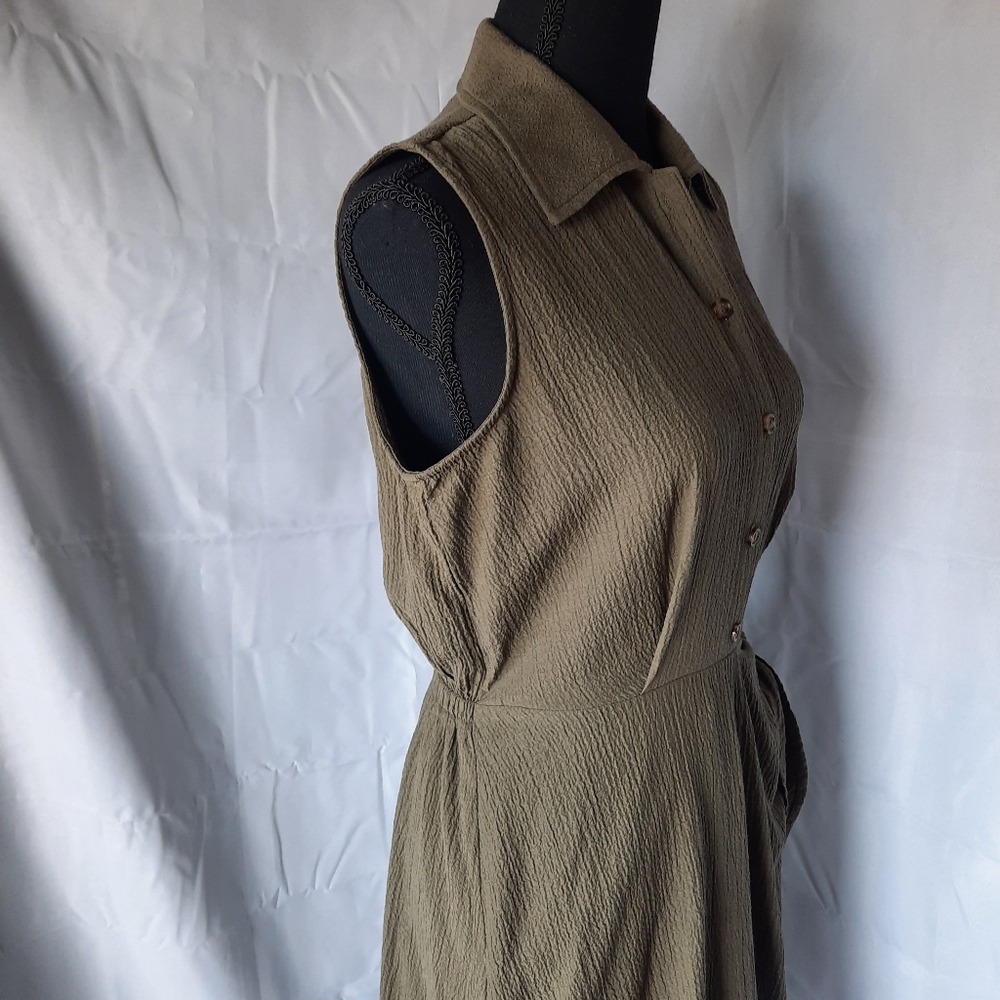 Calvin Klein Faux Wrap Dress Size 6 Army Olive Green Side Tie Minimalist - Picture 12 of 16